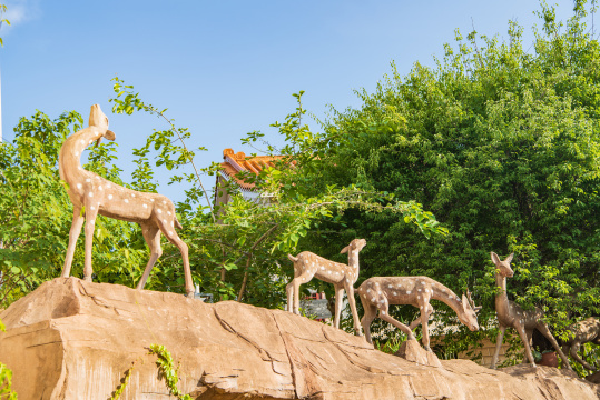 广东梅州夏日午后蓝天白云下的千佛塔寺