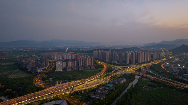 杭州麦岭沙立交桥日落