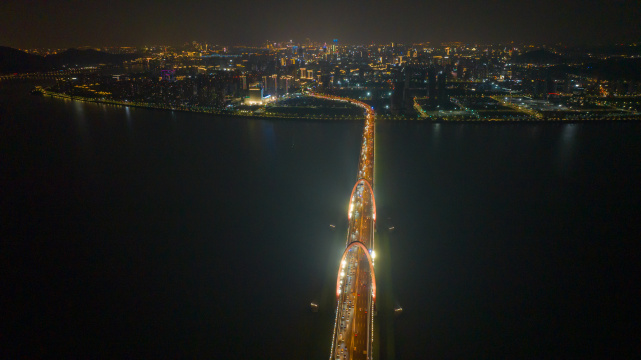 航拍杭州之江大桥夜景