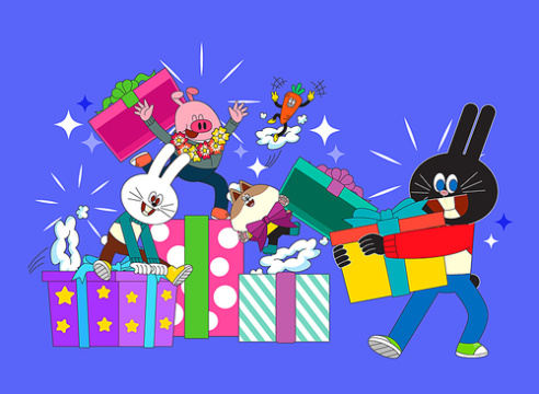 狗年_礼品优惠活动矢量插画 