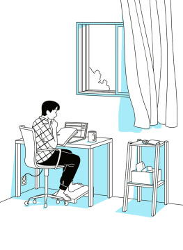 在家办公的室内景观矢量图，办公地点在一张书桌前 
