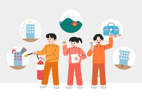 孩子们讲解如何为自然灾害做准备 防灾日周年纪念矢量插图 