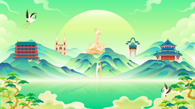 中国风广州插画