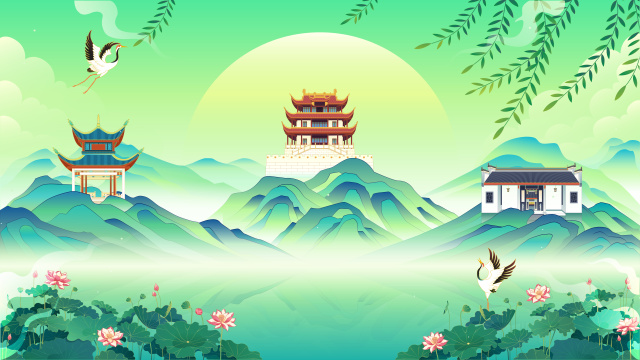 国潮风城市西安古建筑矢量插画