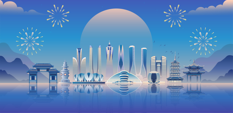 杭州城市建筑群矢量插画