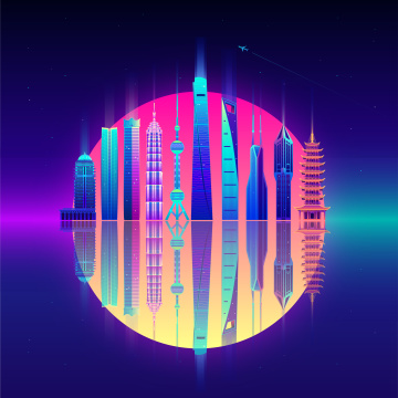 炫彩城市上海时尚现代扁平矢量插画