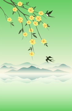 立春节气花卉迎春花矢量中国风插画