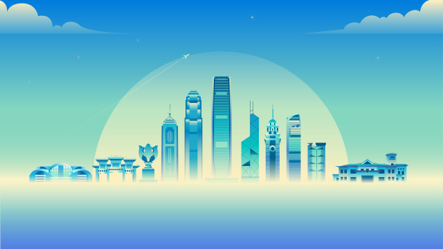 香港城市地标矢量插画