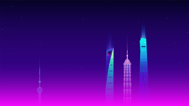 炫彩城市上海时尚现代扁平矢量插画