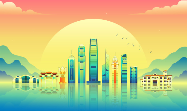 香港国潮城市建筑插画
