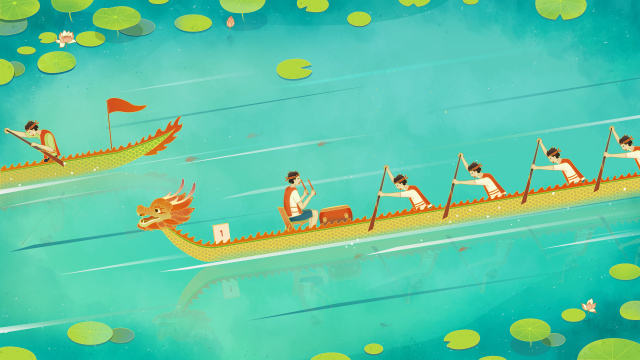 端午节赛龙舟国潮插画