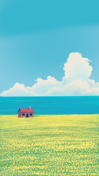 青海湖花田唯美手绘插画