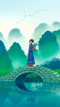 广西桂林山水寒秋中国风水墨画