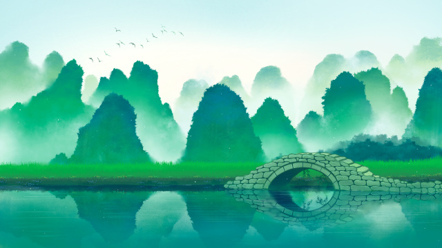 桂林寒露水墨水彩插画