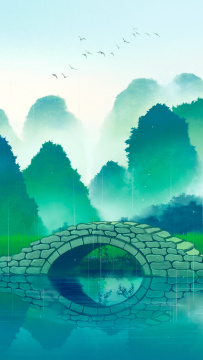 桂林寒露水墨水彩插画