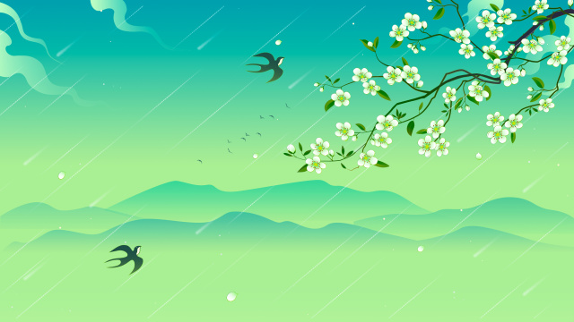 梨花春雨飞燕中国风插画