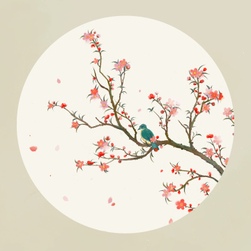 春天桃花古风水墨插画