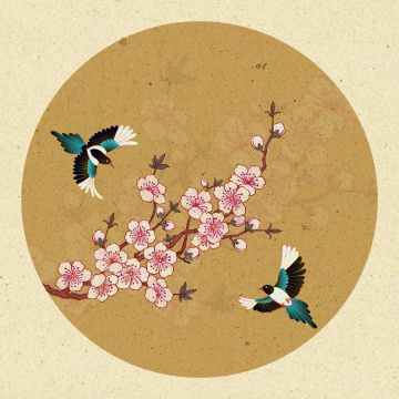 桃花喜鹊春天七夕插画