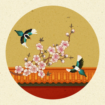 桃花喜鹊春天七夕插画