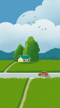 田园乡村春游治愈插画