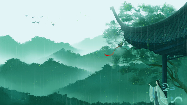 雨天古风风景插画