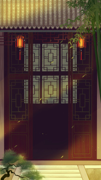 中式园林雨景古风手绘插画