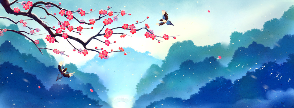 冬天梅花腊梅国风插画