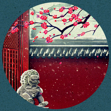 冬日梅花古宅狮子雪天古风插画