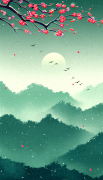 冬日梅花古风山川中国画插画