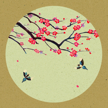 红梅花喜鹊冬天落雪古风插画