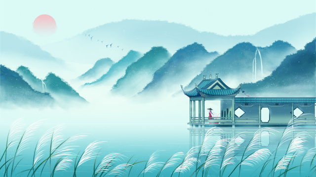 古风寒秋山水国风插画