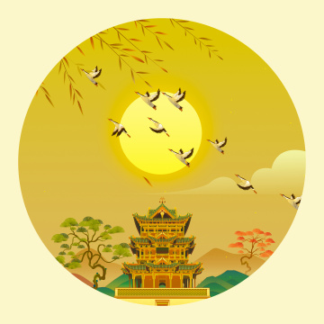 山西万荣县秋风楼秋天国潮插画