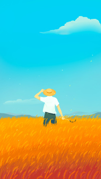 秋天农民收割农作物手绘插画