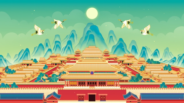 故宫春天中国风插画