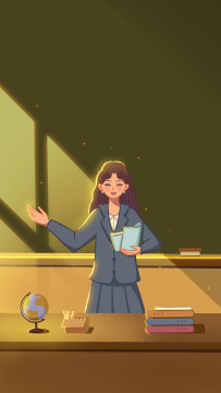 教室内老师教书手绘治愈插画