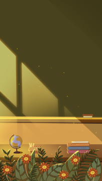 教室讲台黑板治愈插画