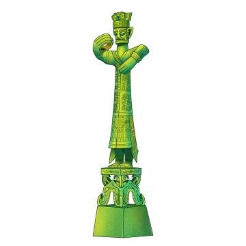 三星堆大立人青铜人像国潮插画