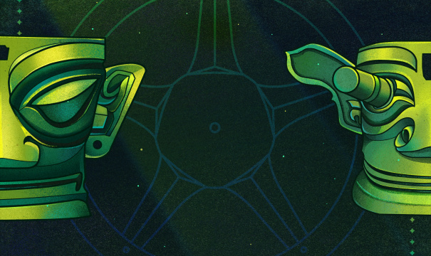 三星堆青铜纵目大面具国潮插画