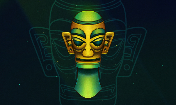 三星堆金面青铜人头像插画