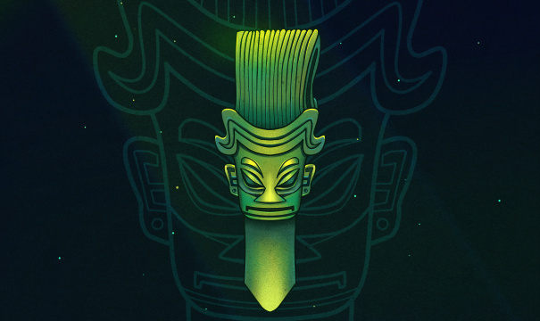 三星堆戴立冠青铜人头像插画