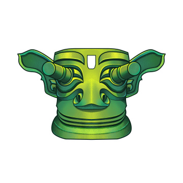 三星堆青铜纵目面具国潮插画