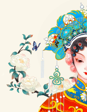 国潮戏曲花旦中国风手绘插画