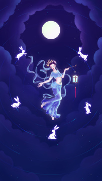 中秋嫦娥奔月手绘插画