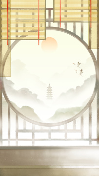 中式窗户酒水中国风水墨画