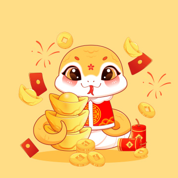 国潮风2025蛇年十二生肖巳蛇卡通形象矢量插画