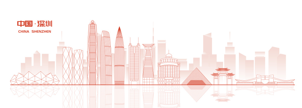 深圳城市地标建筑红色线稿矢量插画海报