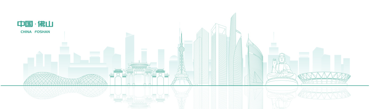 佛山城市地标建筑绿色线稿矢量插画海报