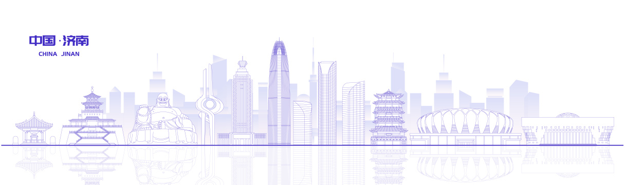 济南城市地标建筑紫色线稿矢量插画海报