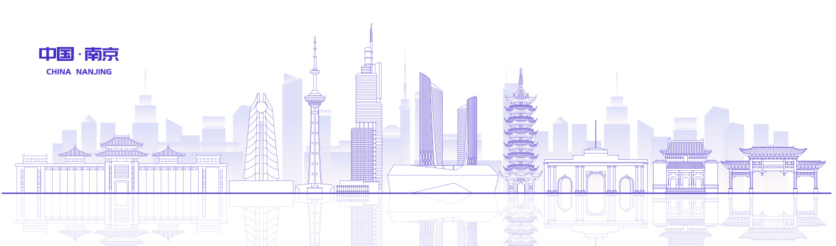 南京城市地标建筑紫色线稿矢量插画海报