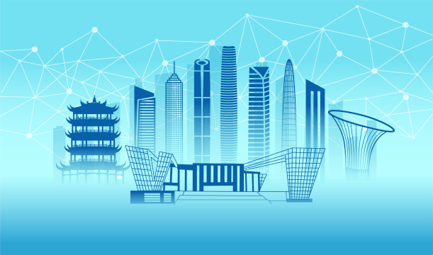 中国湖北省武汉市城市数据网络空间插画
